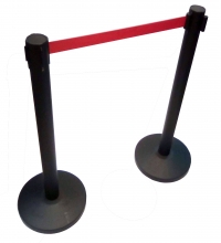 Set 2 bucati  stalpi delimitare negru cu banda retractabila rosie (baza+stalp)